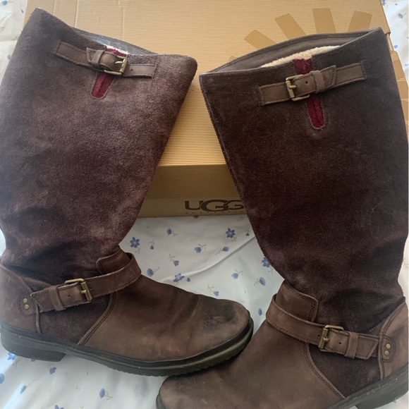 UGG Brown Shearling Suede Riding Boots - Picture 1 of 4